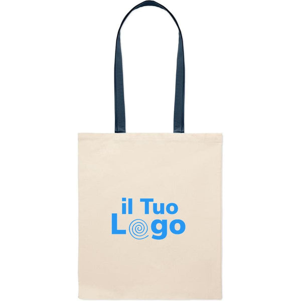 Shopper in cotone con manici blu - personalizzabile con logo