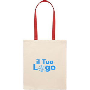 Shopper in cotone con manici rossi - personalizzabile con logo