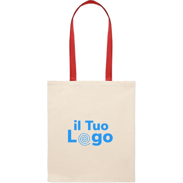 Shopper in cotone con manici rossi - personalizzabile con logo