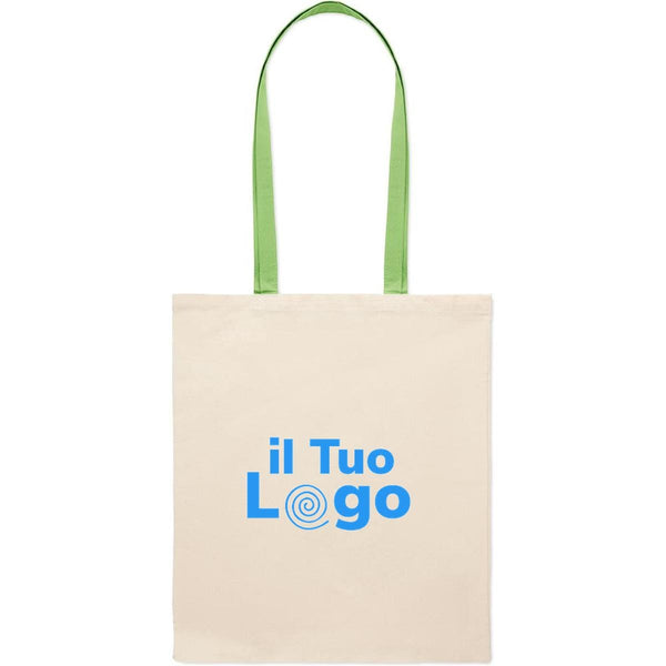 Shopper in cotone con manici verdi - personalizzabile con logo