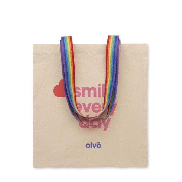 Shopper in cotone 180gsm manici arcobaleno Arcobaleno - personalizzabile con logo