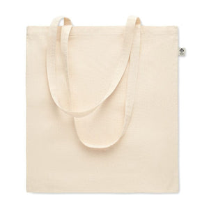 Shopper in cotone biologico con manici lunghi beige - personalizzabile con logo