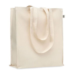 Shopper in cotone biologico con manici lunghi e soffietto beige - personalizzabile con logo