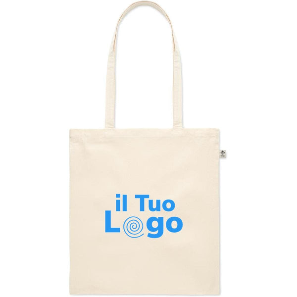 Shopper in cotone biologico con manici lunghi beige - personalizzabile con logo