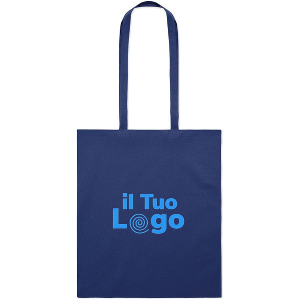 Shopper in cotone biologico EU con manici lunghi Blu - personalizzabile con logo
