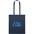 Shopper in cotone biologico EU con manici lunghi blu navy - personalizzabile con logo