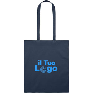 Shopper in cotone biologico EU con manici lunghi blu navy - personalizzabile con logo