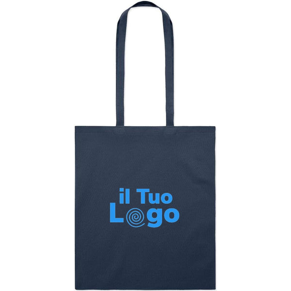 Shopper in cotone biologico EU con manici lunghi blu navy - personalizzabile con logo