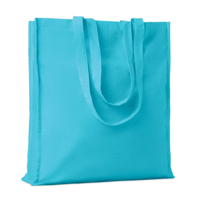 Shopper in cotone con soffietto azzurro - personalizzabile con logo