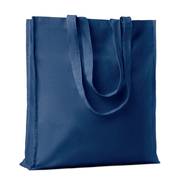 Shopper in cotone con soffietto blu - personalizzabile con logo