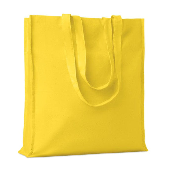 Shopper in cotone con soffietto giallo - personalizzabile con logo
