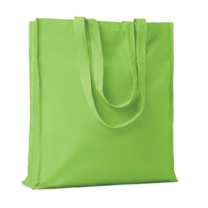 Shopper in cotone con soffietto verde calce - personalizzabile con logo