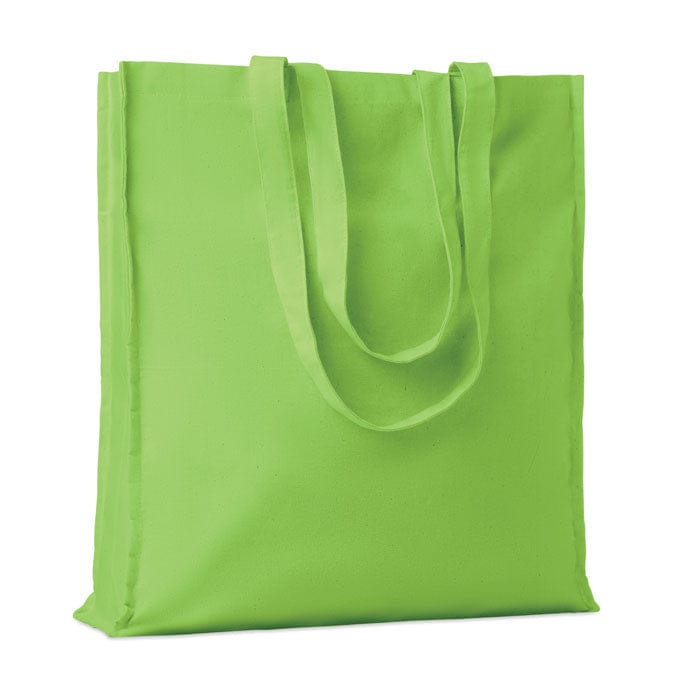 Shopper in cotone con soffietto verde calce - personalizzabile con logo