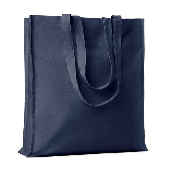 Shopper in cotone con soffietto blu navy - personalizzabile con logo