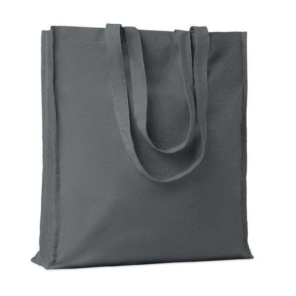 Shopper in cotone con soffietto grigio - personalizzabile con logo