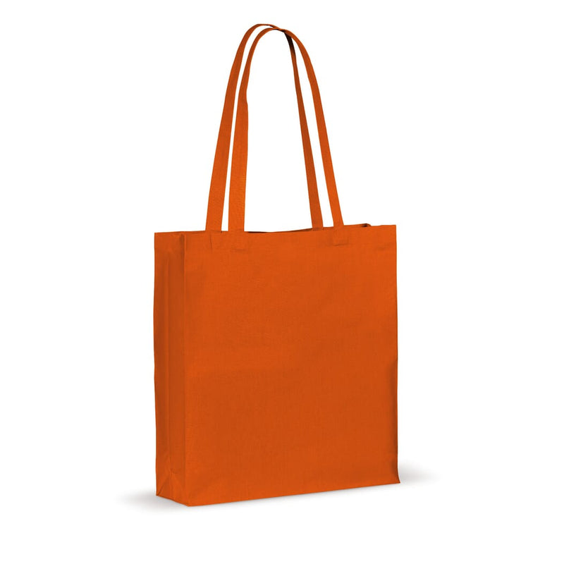 Shopper in cotone OEKO-TEX 140g soffietto colorata Arancione - personalizzabile con logo