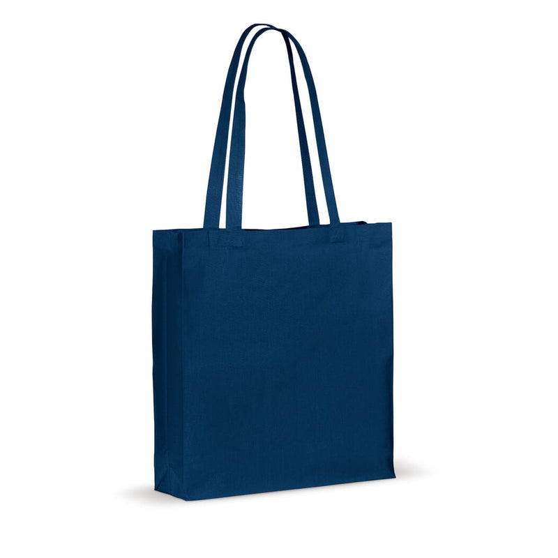 Shopper in cotone OEKO-TEX 140g soffietto colorata blu navy - personalizzabile con logo