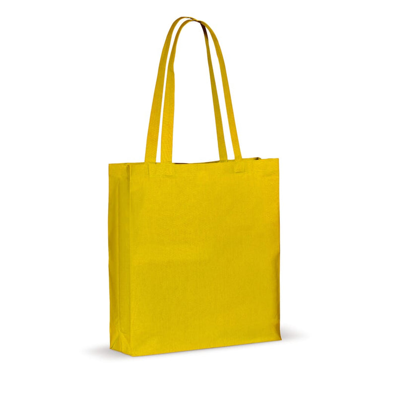 Shopper in cotone OEKO-TEX 140g soffietto colorata Giallo - personalizzabile con logo