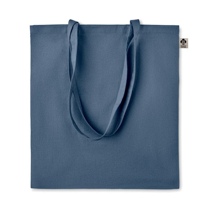 Shopper in cotone organico manici lunghi colorata blu - personalizzabile con logo