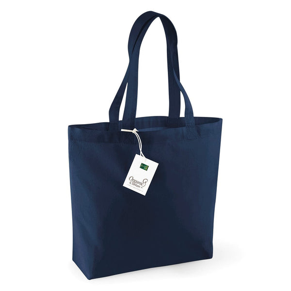 Shopper in cotone organico con soffietto blu / UNICA - personalizzabile con logo