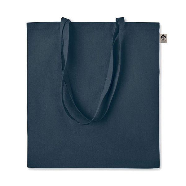 Shopper in cotone organico manici lunghi colorata blu navy - personalizzabile con logo