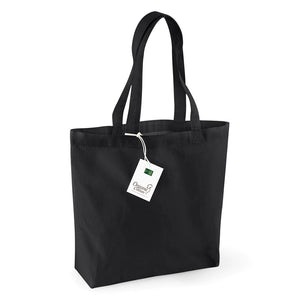 Shopper in cotone organico con soffietto nero / UNICA - personalizzabile con logo