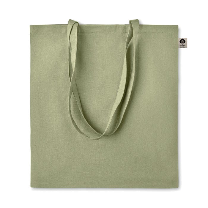 Shopper in cotone organico manici lunghi colorata verde - personalizzabile con logo