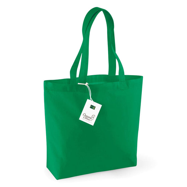 Shopper in cotone organico con soffietto verde / UNICA - personalizzabile con logo