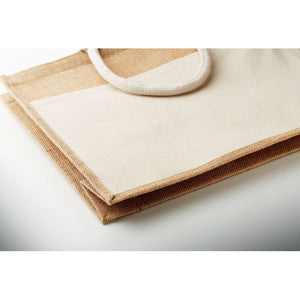Shopper in iuta e cotone grande Beige - personalizzabile con logo