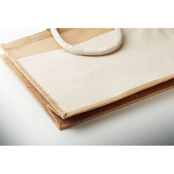 Shopper in iuta e cotone grande Beige - personalizzabile con logo