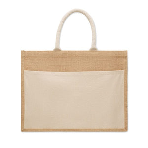 Shopper in iuta e cotone grande Beige - personalizzabile con logo