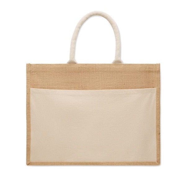 Shopper in iuta e cotone grande Beige - personalizzabile con logo