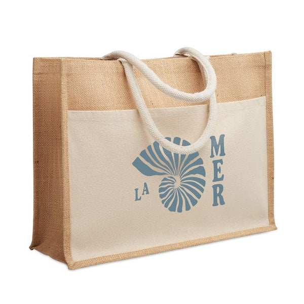 Shopper in iuta e cotone grande Beige - personalizzabile con logo
