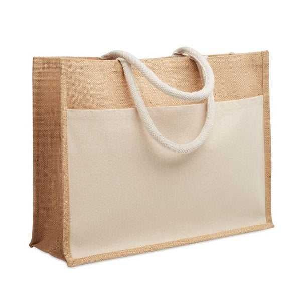 Shopper in iuta e cotone grande Beige - personalizzabile con logo