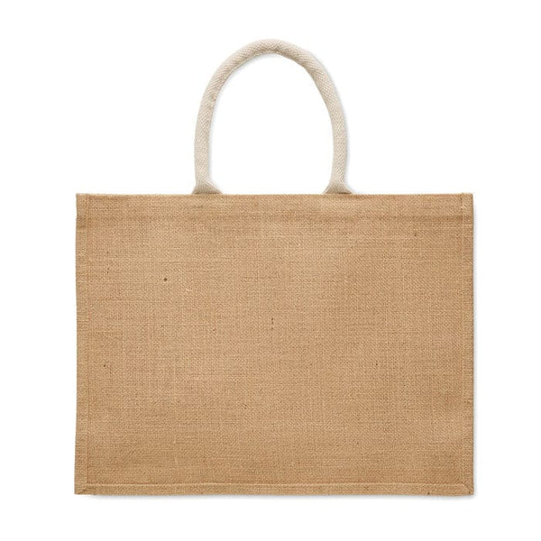 Shopper in iuta e cotone grande Beige - personalizzabile con logo