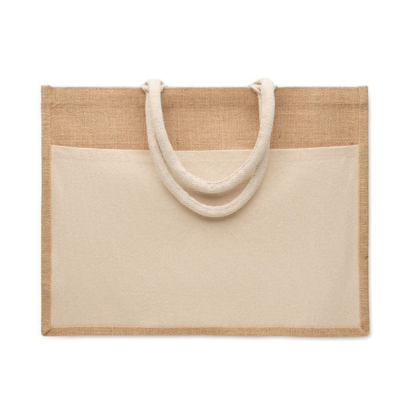 Shopper in iuta e cotone grande Beige - personalizzabile con logo