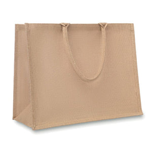 Shopper in juta con soffietto beige - personalizzabile con logo