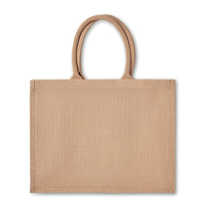 Shopper in juta con soffietto beige - personalizzabile con logo