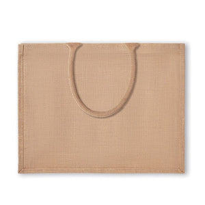 Shopper in juta con soffietto beige - personalizzabile con logo