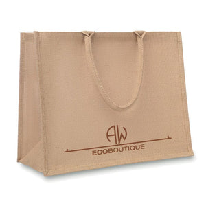 Shopper in juta con soffietto beige - personalizzabile con logo