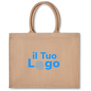 Shopper in juta con soffietto beige - personalizzabile con logo