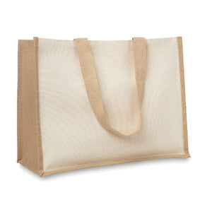 Shopper in juta e canvas beige - personalizzabile con logo