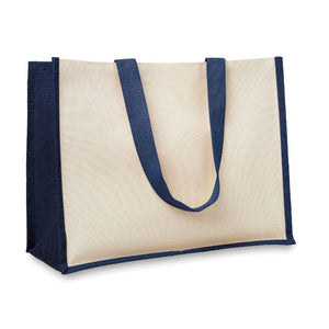 Shopper in juta e canvas blu - personalizzabile con logo