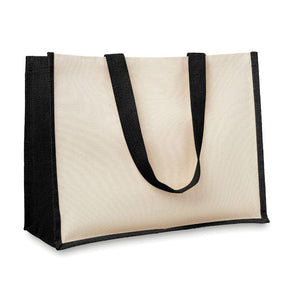 Shopper in juta e canvas Nero - personalizzabile con logo