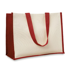 Shopper in juta e canvas rosso - personalizzabile con logo