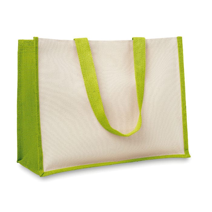 Shopper in juta e canvas verde calce - personalizzabile con logo