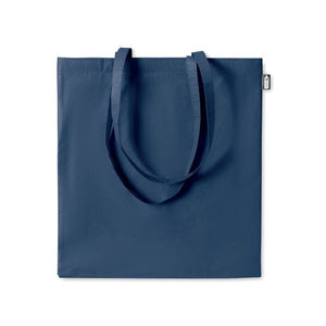 Shopper in RPET manici lunghi colorata blu - personalizzabile con logo