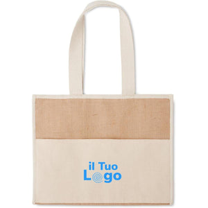 Shopper in tela e juta beige - personalizzabile con logo