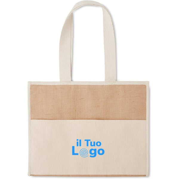 Shopper in tela e juta beige - personalizzabile con logo