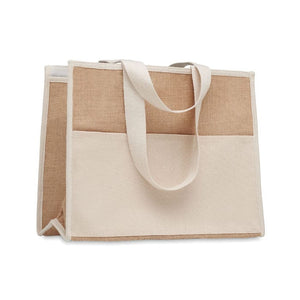 Shopper in tela e juta beige - personalizzabile con logo